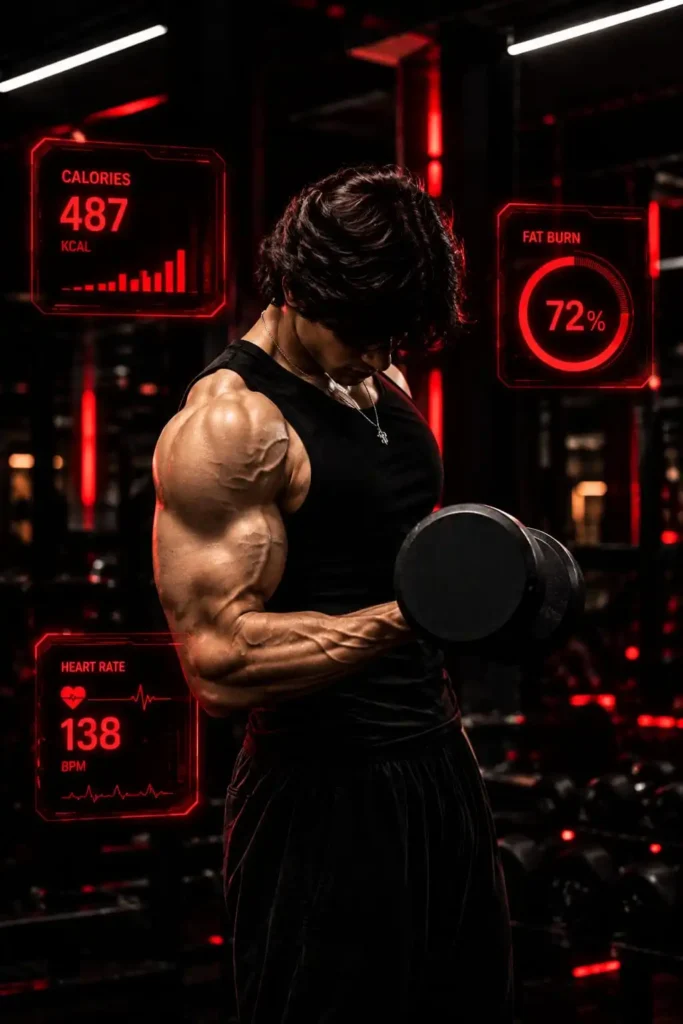 strength training workout with dumbbells at a gym in Kolkata